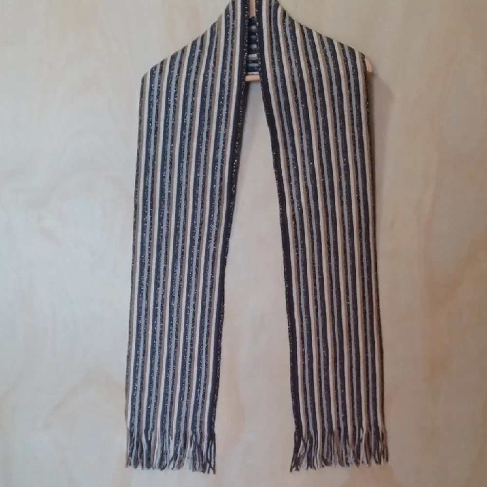 Cejon Earthtone Striped Scarf With Fringe And Sparkle
